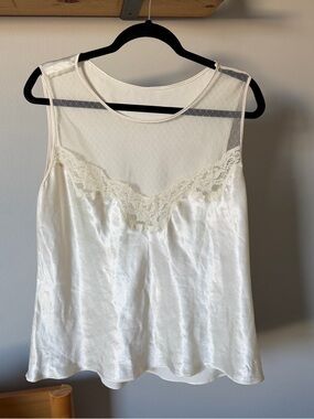 Maidenform Cream Satin Lace-Trim Sleeveless Chemise Top